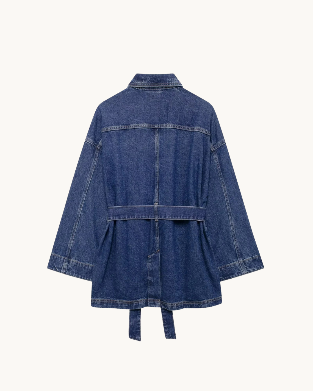 CASUAL DENIM JAS MET CEINTUUR - BLAUW