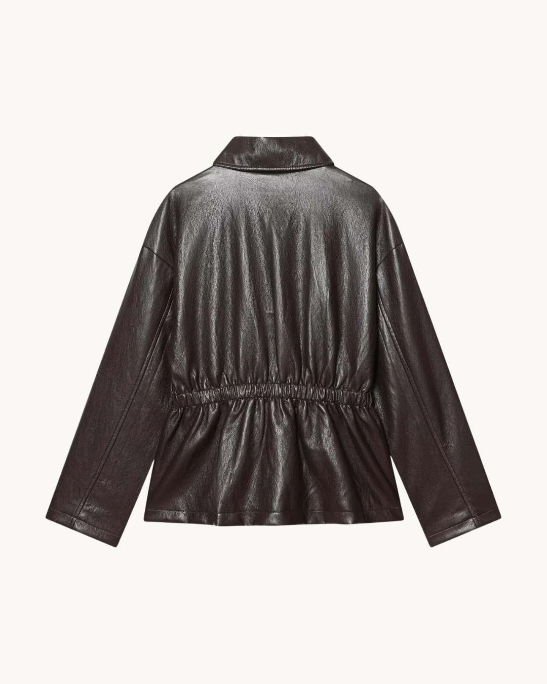 CASUAL LEREN JAS MET KRAAG