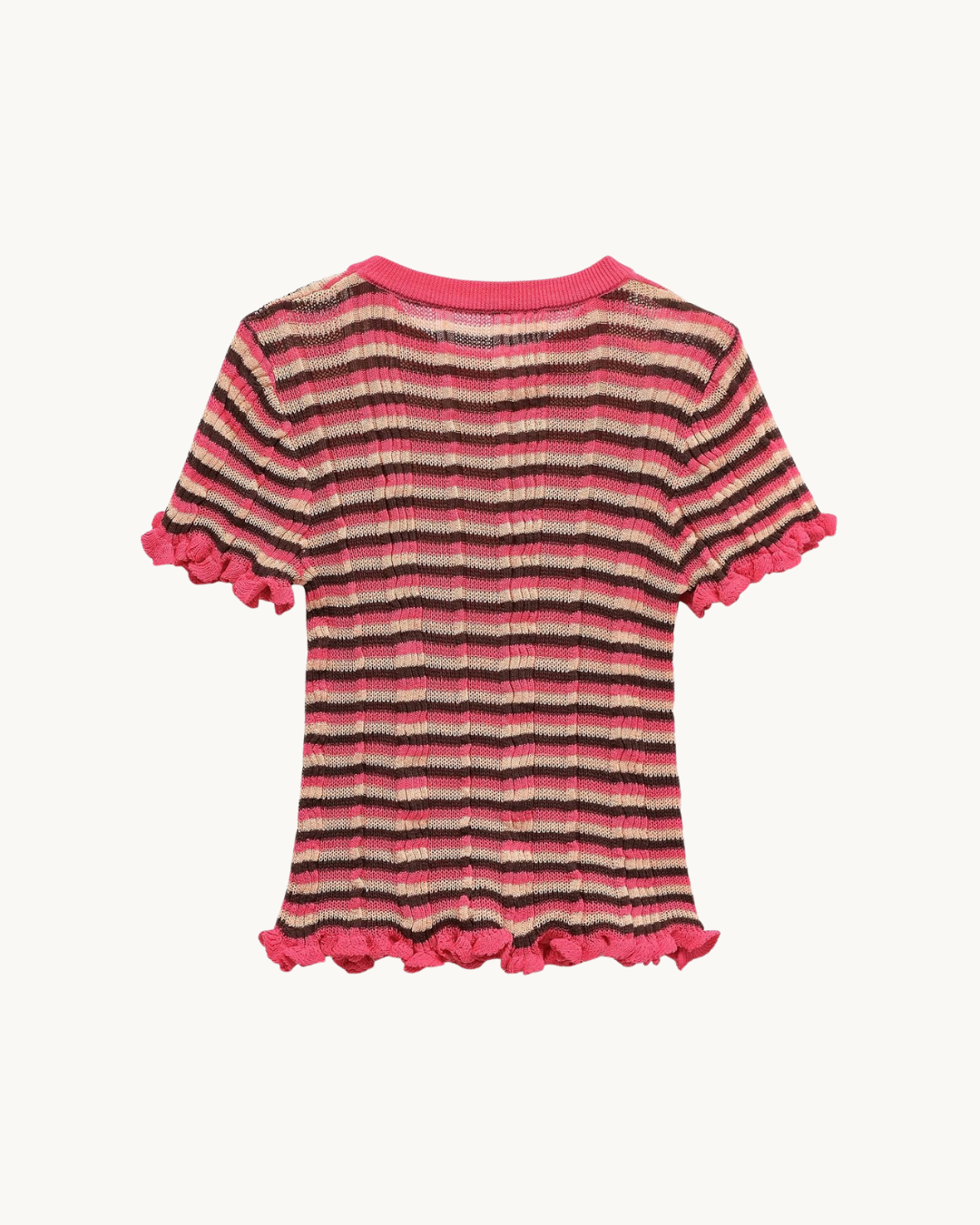 VINTAGE GEBREIDE T-SHIRT MET RUFFLES