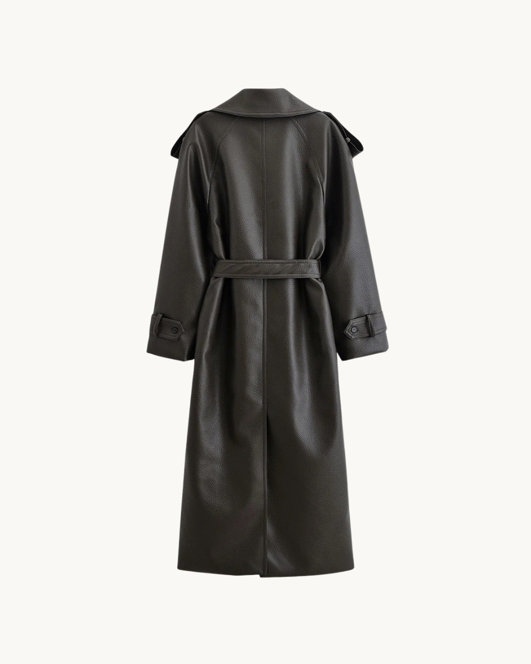 ELEGANTE LEREN TRENCHCOAT - ZWART