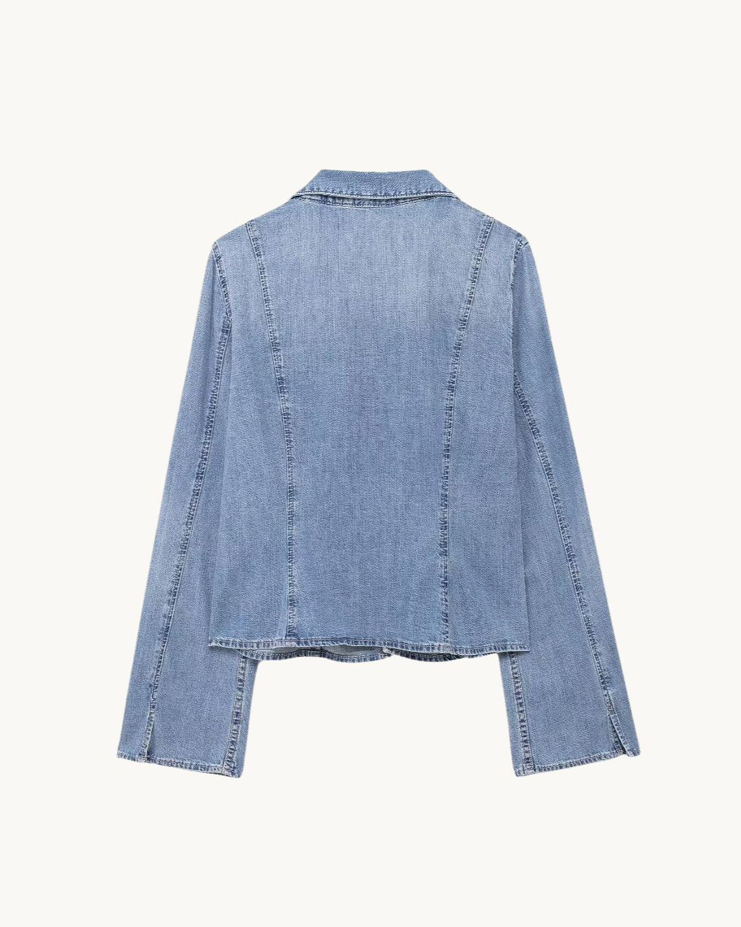 CHIQUE DENIM TOP MET STRIK - LICHTBLAUW