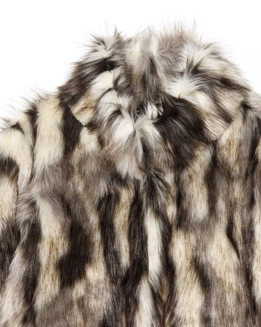 KORTE FAUX FUR JAS - BRUIN GEVLEKT