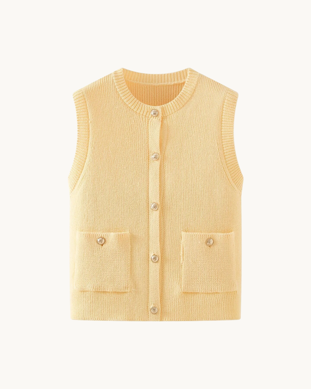 COMFY GEBREIDE GILET MET ZAKKEN