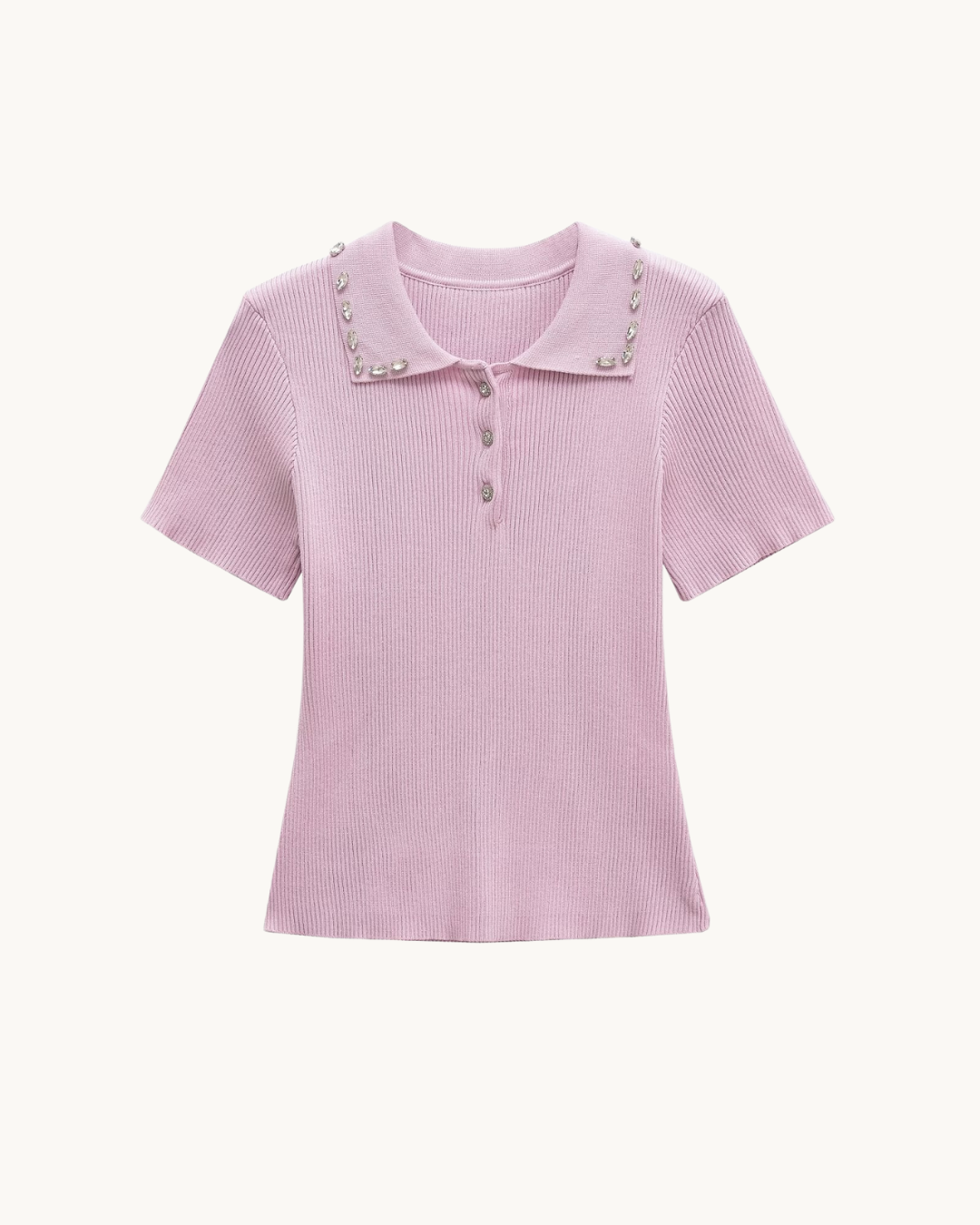 CHIQUE GEBREIDE POLO TOP MET STRASS