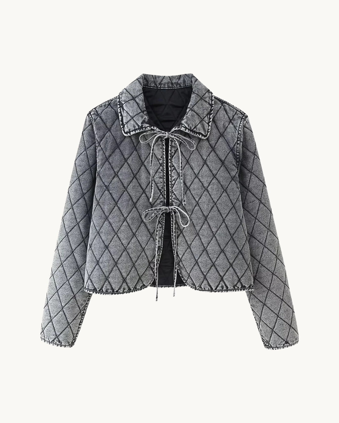 VINTAGE GEWATTEERDE DENIM JAS MET STRIKKEN