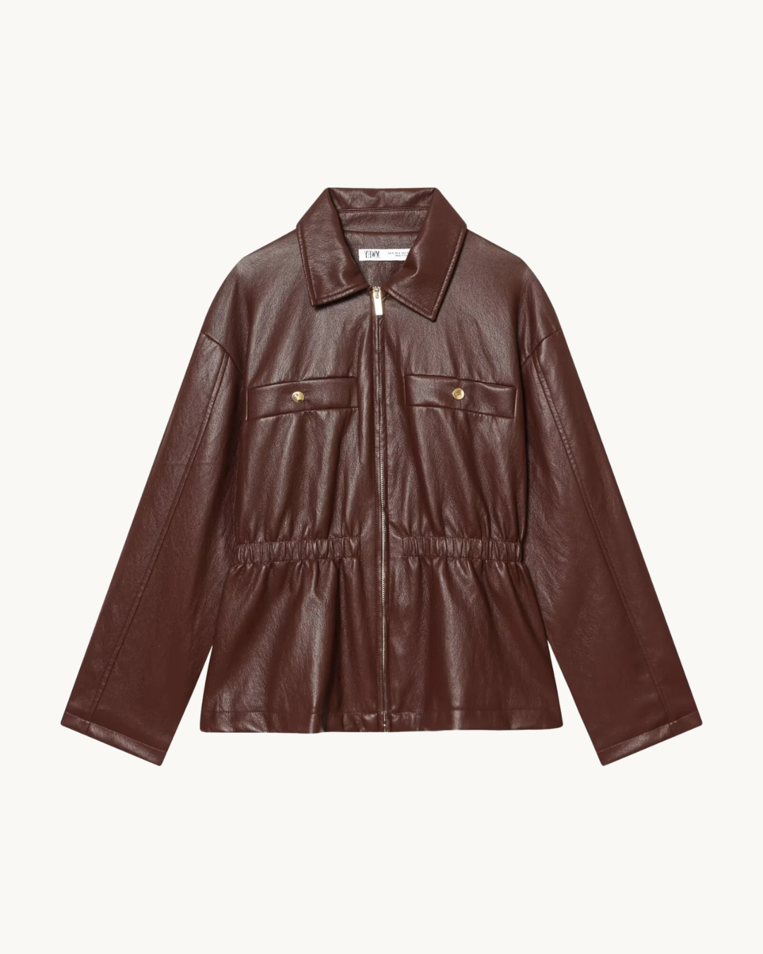 CASUAL LEREN JAS MET KRAAG