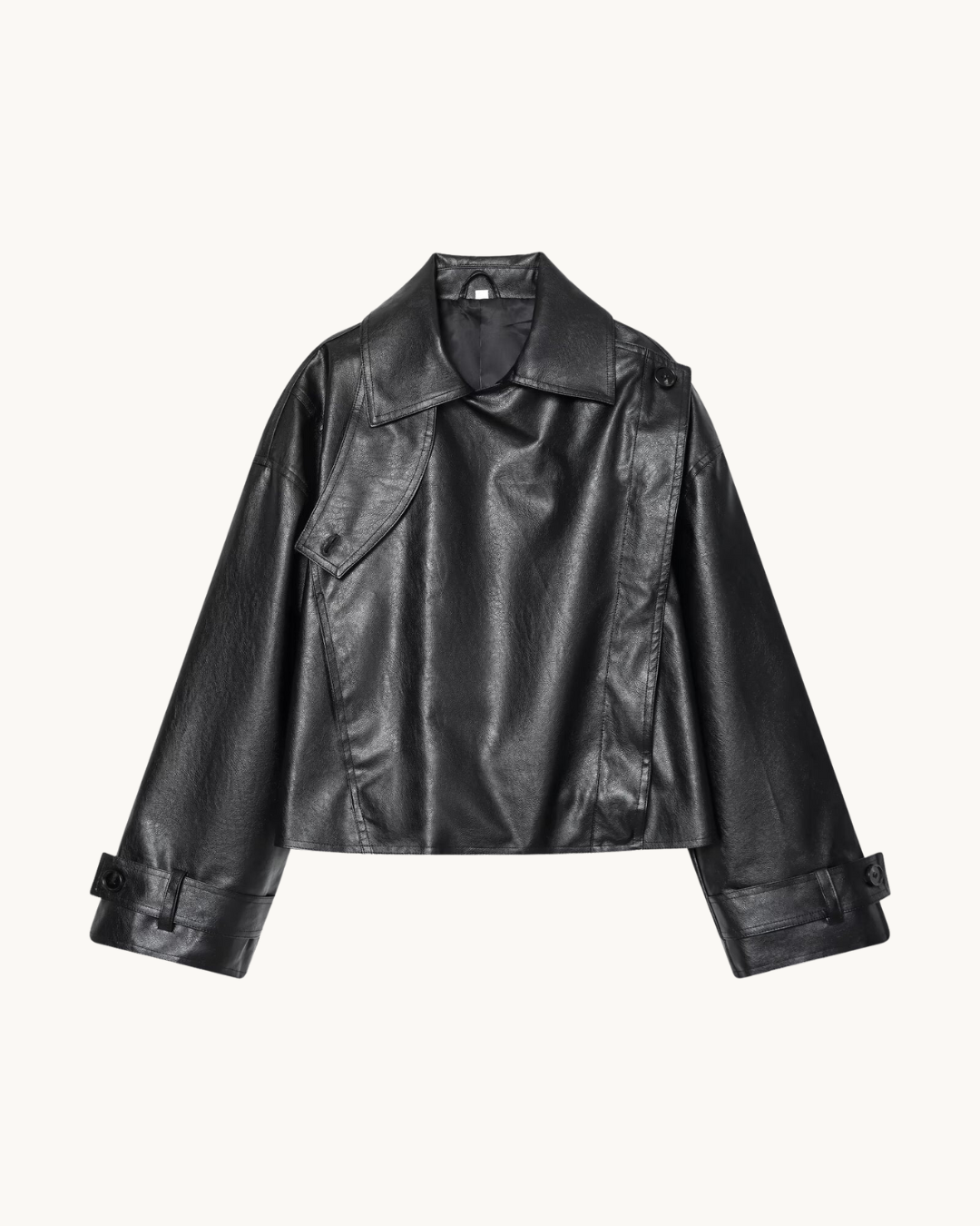 CHIQUE LEREN JAS MET KRAAG