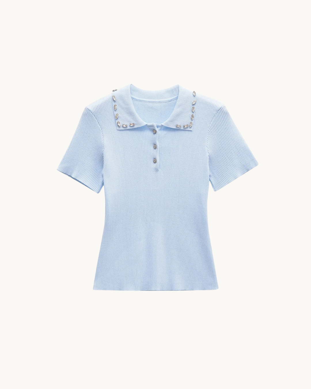 CHIQUE GEBREIDE POLO TOP MET STRASS