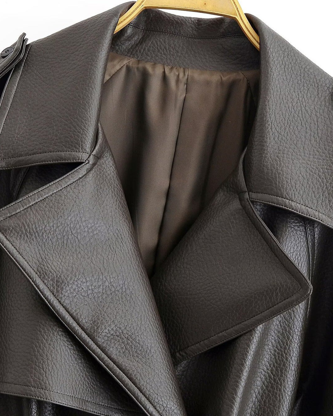 ELEGANTE LEREN TRENCHCOAT - ZWART