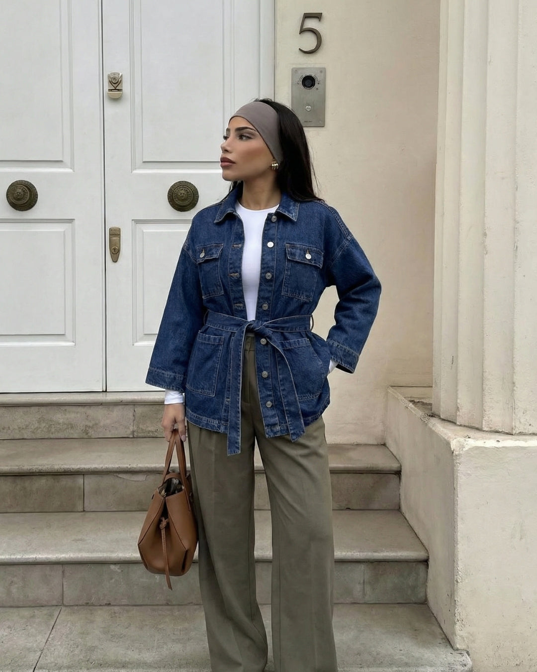 CASUAL DENIM JAS MET CEINTUUR - BLAUW