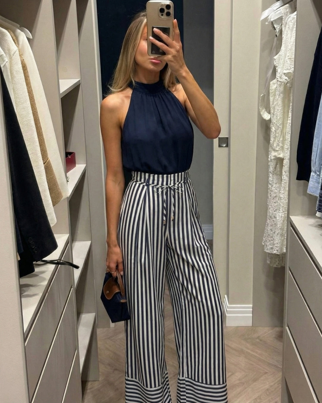 CHIQUE GESTREEPTE JUMPSUIT - NAVY