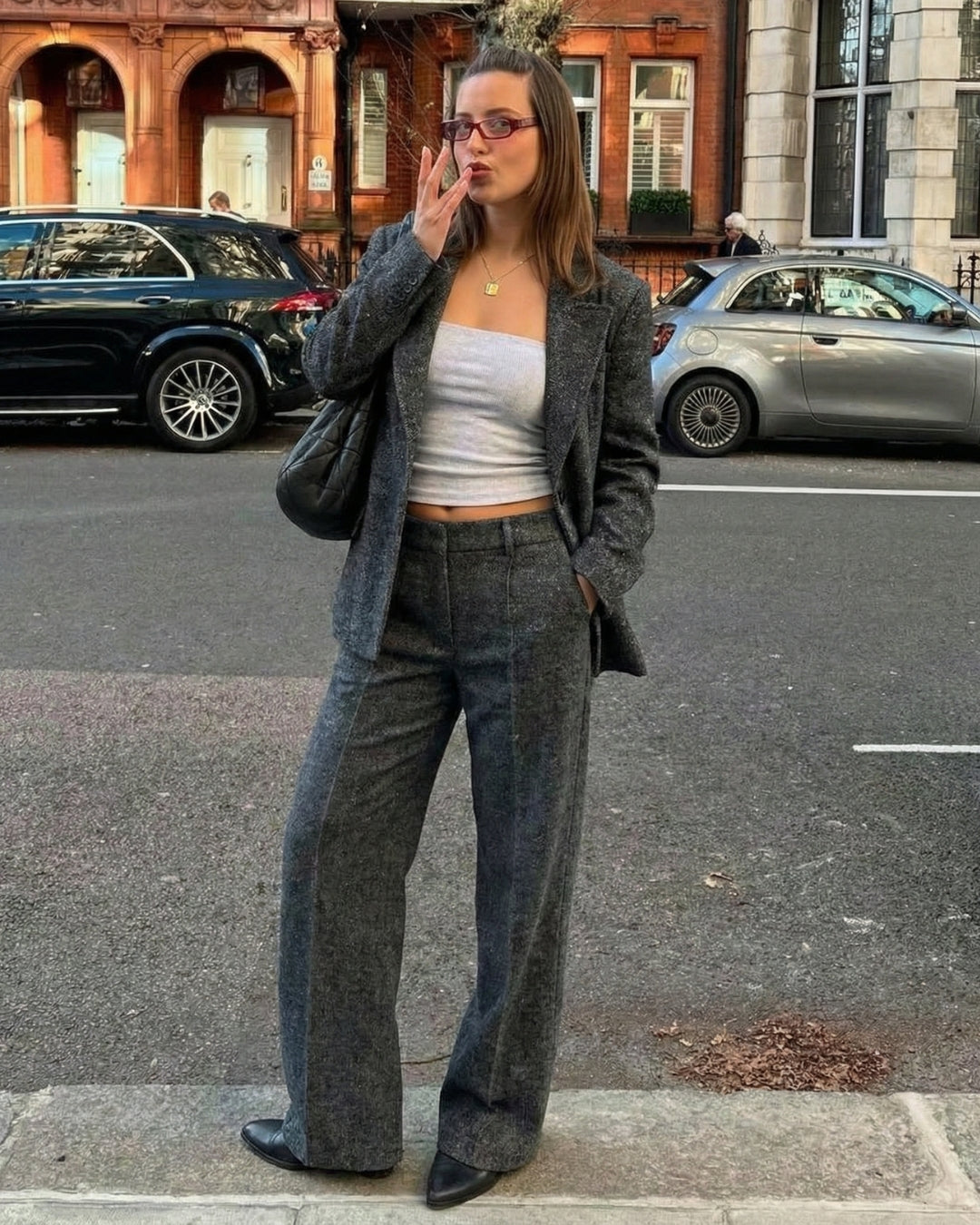 CHIQUE TWEED BLAZER SET - GRIJS