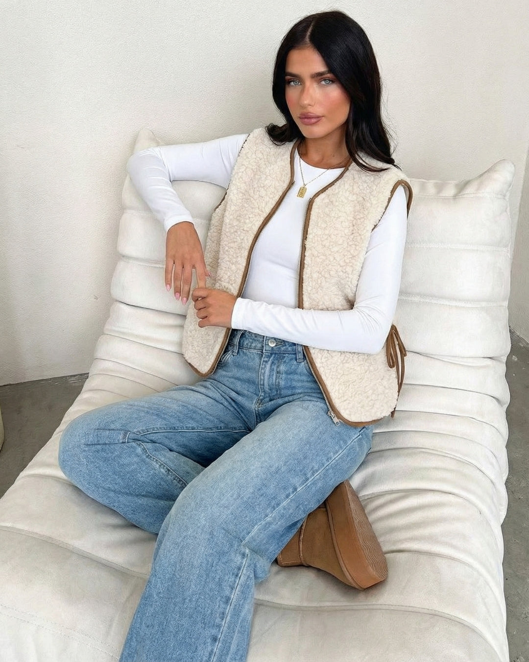 COMFY TEDDY GILET - BEIGE/BRUIN