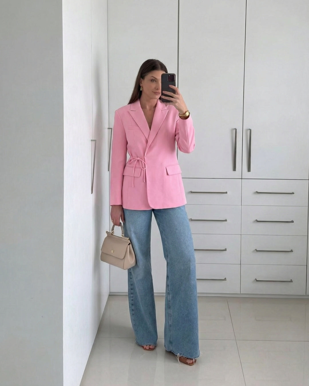 ELEGANTE BLAZER MET KOORDDETAIL - ROZE