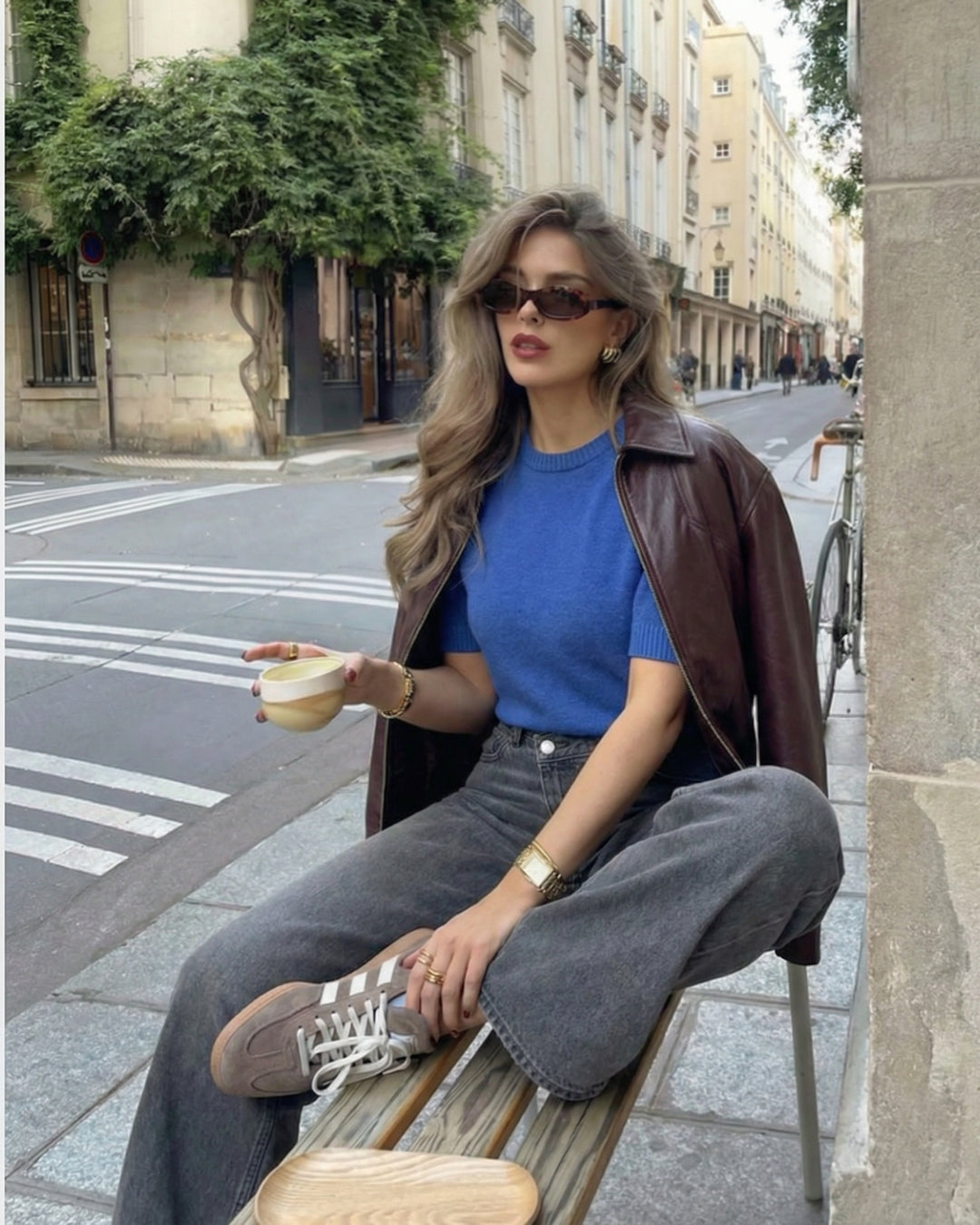 ELEGANTE LEREN JAS - BRUIN